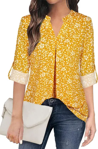Vista 2 de Ninedaily Blusas de gasa con cuello en V y manga 34 para mujer