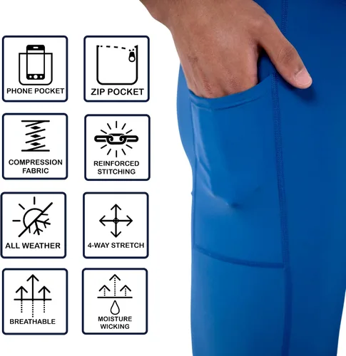Vista 5 de Kapow Meggings Leggings de compresión para hombre con bolsillos y almohadilla Azul (Admiral Blue)
