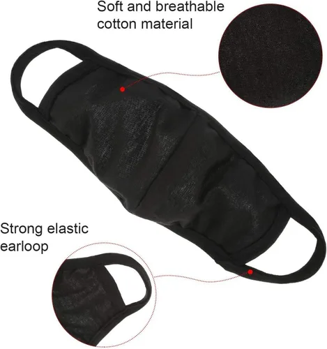 Vista 5 de Forno Paquete de 5 mascarillas faciales unisex con puente nasal ajustable, algodón negro, tela lavable y reutilizable para adultos