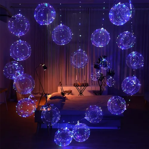 Vista 3 de Paquete de 18 globos LED iluminados, batería de celda incluida, 3 modos intermitentes, 18 luces de cadena y 18 globos transparentes, perfectos