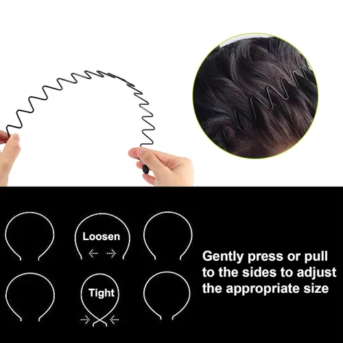 Vista 5 de Diademas de Metal, Con Dientes Cinta para el Cabello para Hombres, Diademas para Mujeres, Unisex Negro Ondulado Primavera Deportes al Aire Libre