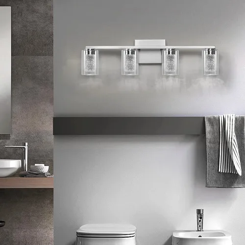 Vista 7 de SADENICEL Accesorios de iluminación de baño de 4 luces, níquel cepillado, LED regulable blanco/neutro/cálido, luces de tocador de baño de cristal