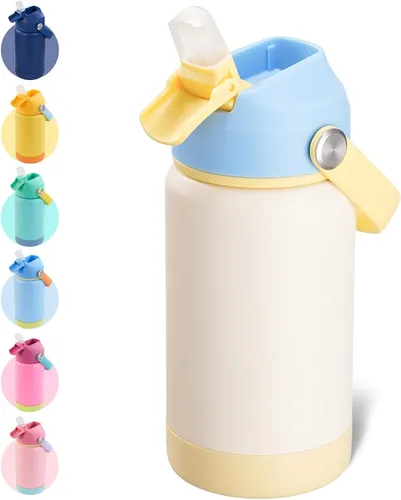 Vista 26 de Kerilyn - Botella de agua para niños, de acero inoxidable, con pajilla a prueba de fugas, con aislamiento térmico, libre de bisfenol A, unisex