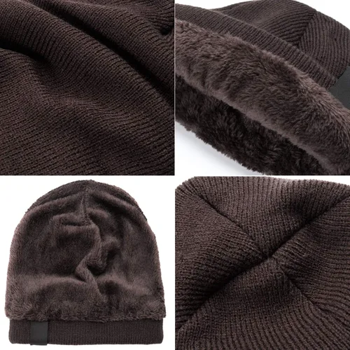 Vista 5 de Hongtellor Gorro de punto cálido y grueso para hombre, gorro de invierno unisex, Negro2