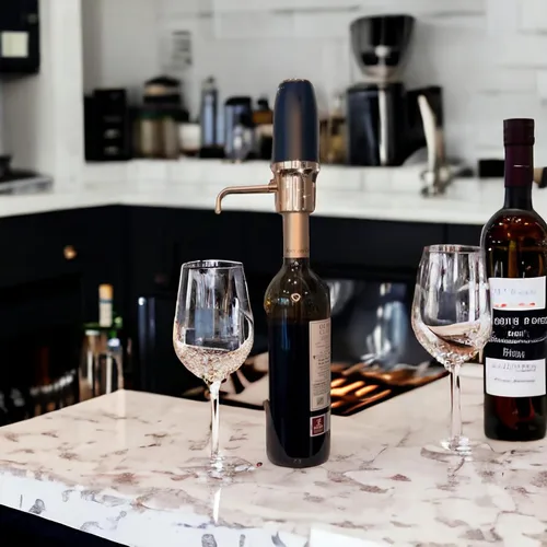 Vista 3 de Sip & Shimmer Aireador de vino eléctrico, aireador moderno, dispensador de vino eléctrico, vertedor de vino negro y dorado, bomba de vino