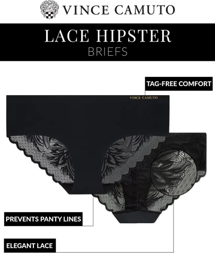 Vista 2 de Vince Camuto Ropa interior para mujer, paquete de 3 calzoncillos hipster de encaje sin costuras