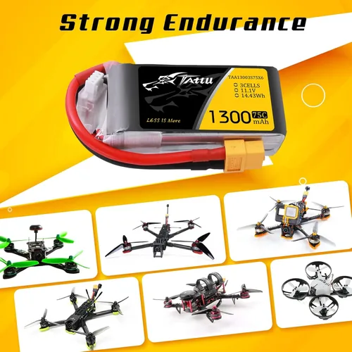 Vista 4 de TATTU Batería LiPo de 11.1V 1300mAh 75C 3S con enchufe XT60 (2 piezas)