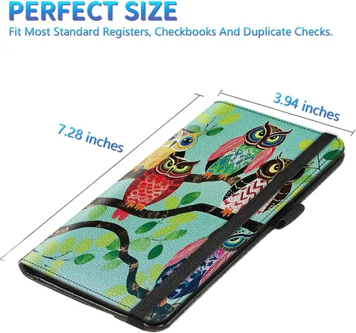 Vista 9 de Funda para chequera para hombres y mujeres, cartera de cuero RFID con ranuras para tarjetas de crédito, soporte de cheques duplicados personales