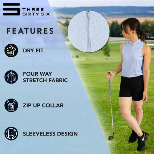 Vista 5 de Three Sixty Six Polo de golf sin mangas para mujer, sin cuello, con cremallera, de secado rápido, para mujer