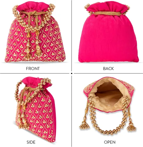 Vista 4 de Aheli Potli Monederos para mujer, hecho a mano, bolso de noche, elegante pulsera de moda nupcial