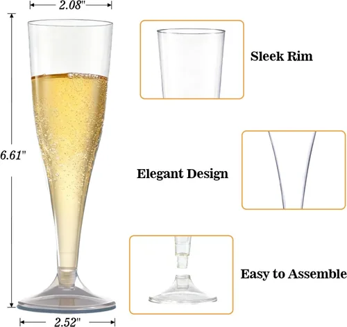 Vista 3 de Bestluck Paquete de 100 Copas de Champán de Plástico, 4.5 oz Cristalería Desechable de Plástico Transparente, Copas de Champán Desechables