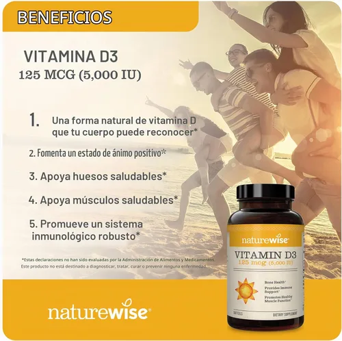 Vista 3 de NatureWise Omega 3 de alta potencia de 1000 mg con 600 mg de EPA, 400 mg de DHA, vitamina E y vitamina D3 5000iu (125 mcg) Función muscular