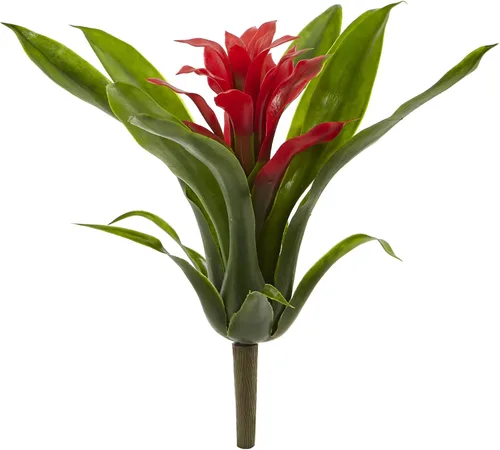 Vista 5 de Nearly Natural Tallo de flor artificial de bromelia de 11 pulgadas, juego de 6
