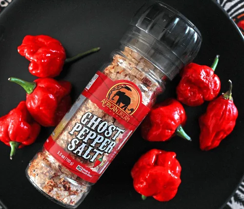Vista 4 de African Dream Foods - Sal picante de pimienta fantasma Sal de chile totalmente natural Fabricado con pimientos fantasma africanos 3.5 onzas
