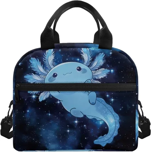 Vista 15 de doginthehole Bolsa de almuerzo de noche estrellada para mujeres y niñas, bolsa de almuerzo con correa ajustable para el hombro con estampado