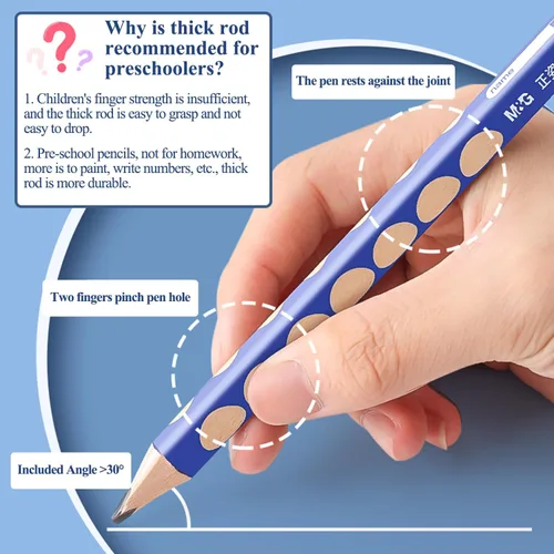 Vista 4 de M&G 12 piezas de lápices triangulares para niños, lápices HB con mango de corrección triangular, preafilados, lápices de grafito con madera
