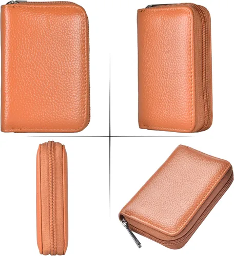 Vista 5 de Easyoulife billetera para tarjetas de crédito de cuero auténtico con espacio para 26 tarjetas