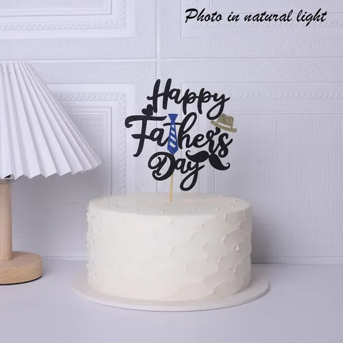 Vista 7 de 1 decoración para pastel del día del padre con sombrero de corbata de bigote con purpurina negra, Best Dad Ever Cake Pick Super Dad Cake Pick Super