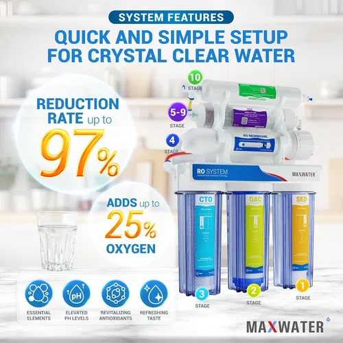 Vista 4 de Max Water Sistema de filtración de agua RO (ósmosis inversa) de 10 etapas para debajo del fregadero + tanque resistente + grifo - (5 en 1) sistema