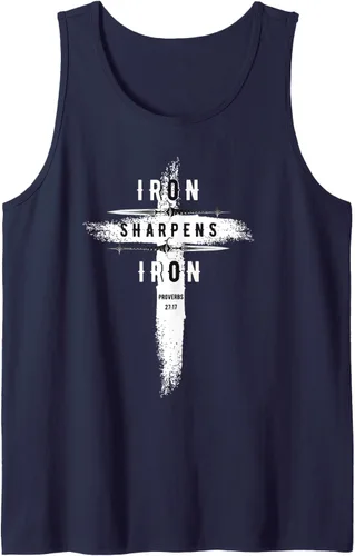 Vista 6 de Iron Sharpens Iron Proverbs 27:17 Christian Mens Tank Top, Negro