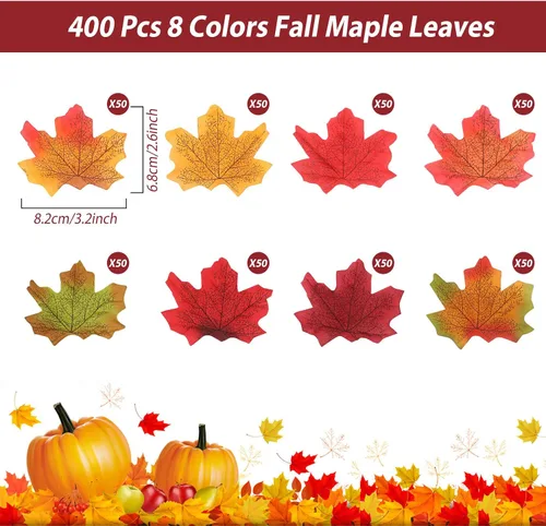 Vista 2 de WD&CD 400 hojas de otoño, hojas de arce artificiales de otoño, multicolor, hojas de otoño falsas para otoño, bodas, decoraciones de otoño