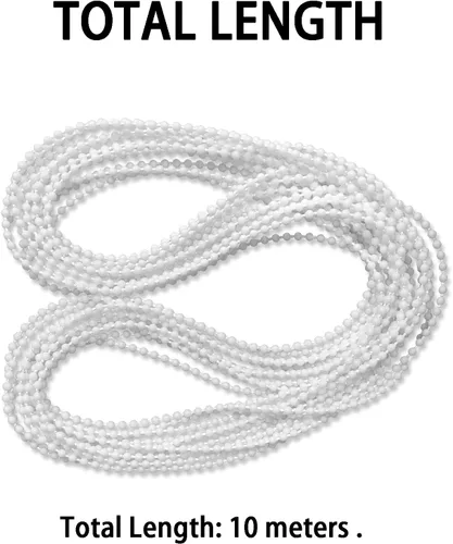 Vista 4 de Cordón de cadena de cuentas para persiana, 32.8 ft (32.8 pies) con 10 conectores para persiana enrollable, persiana vertical veneciana romana, cable