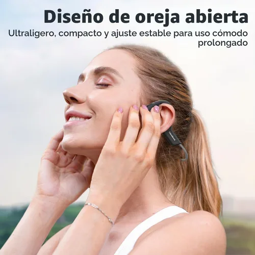 Vista 2 de Auriculares de conducción ósea Bluetooth, auriculares inalámbricos impermeables IPX7 mejorados, auriculares abiertos Bluetooth 5.3 con micrófono Gris