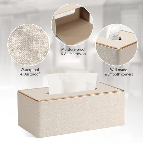 Vista 5 de Cubierta de caja de pañuelos, soporte de caja de pañuelos de cuero PU Rectangular Box Covers para el hogar/oficina/decoración del coche 9.84 "X5.23