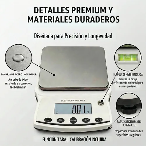 Vista 5 de RESHY Báscula de laboratorio de 176.37 oz x 0.00 oz, balanza analítica digital de alta precisión con pesas de calibración, escala de gramo