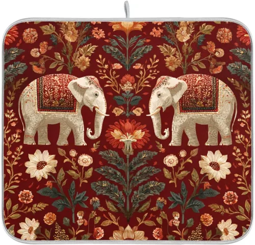 Vista 59 de Tapete de secado de platos de primavera naranja con flor de amapola para encimera de cocina, tapete escurridor absorbente de microfibra, tapete