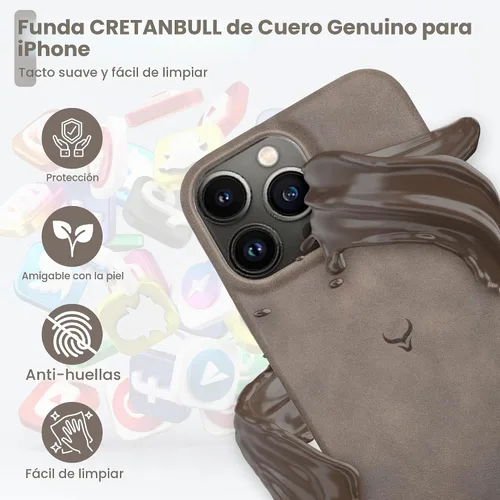 Vista 4 de Funda de piel auténtica, funda de piel antiarañazos de grano completo encerada con aceite, compatible con iPhone 12 Pro Max, a prueba de golpes