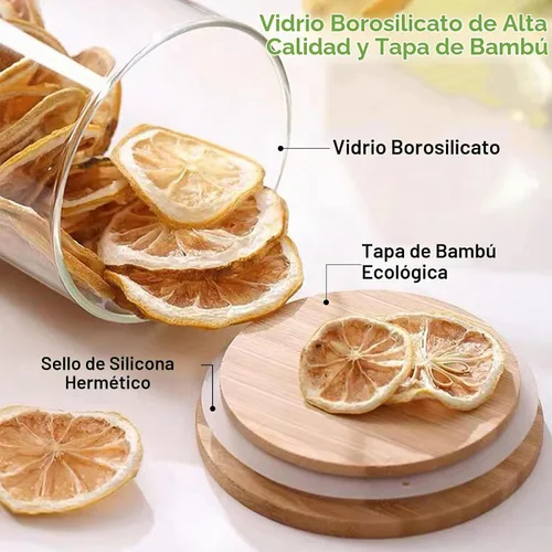 Vista 5 de Gencywe Tarros de almacenamiento de vidrio con tapa hermética de bambú, tarro de almacenamiento de alimentos de 27 onzas con etiquetas, recipientes