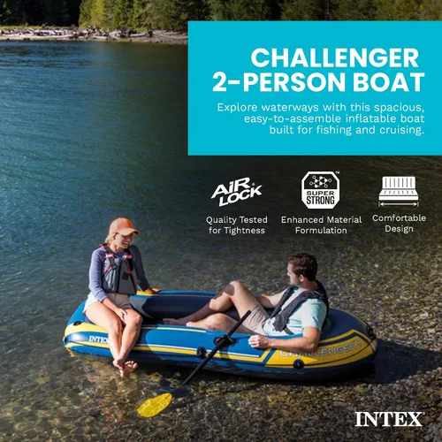 Vista 3 de Set de Bote Hinchable Intex Challenger 2: Incluye Remos Deluxe de 48 Pulgadas y Bomba de Alta Potencia Amarillo