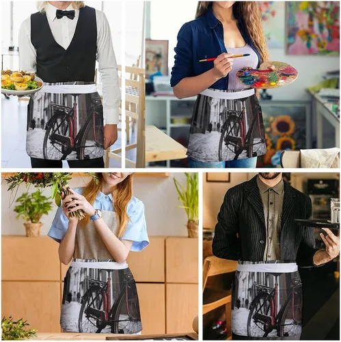 Vista 5 de Server Aprons with 3 Pockets Waist Apron Waterproof Half Apron Short Cooking Aprons Bib