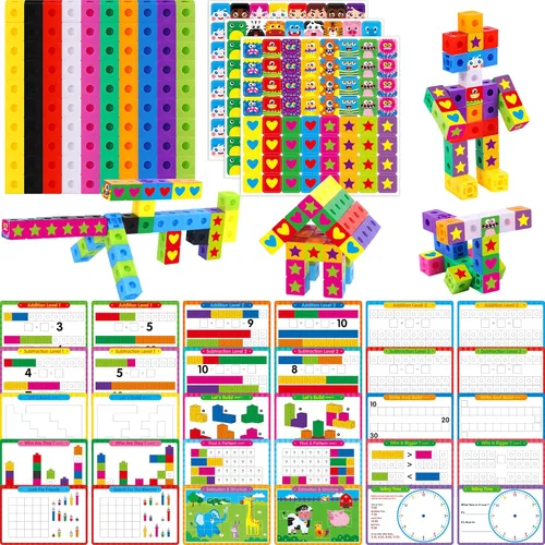 Vista 10 de SpriteGru - Juego de 100 cubos de enlace matemático, cubos matemáticos manipulativos que se conectan y cuentan, bloques de construcción