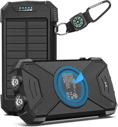 Vista 2 de Cargador de teléfono solar de 10,000 mAh con linterna dual Set de dos (negro y azul claro)