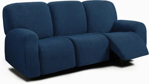 Vista 15 de ULTICOR - Juego de 8 fundas para sofá reclinable de jacquard, fundas elásticas para sofá reclinable para 3 cojines, gruesas, suaves, lavables