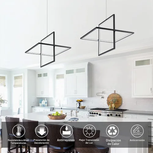 Vista 2 de Lámpara de araña LED moderna cuadrada, color negro, 65 W