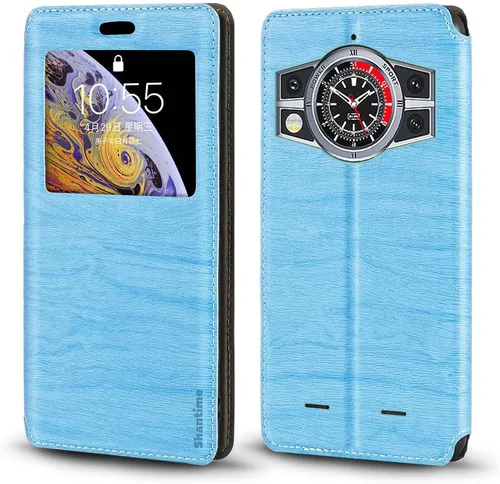 Vista 10 de Funda de piel sintética con ventana magnética invisible compatible con Cubot Kingkong 9, cubierta transparente inteligente con protección completa