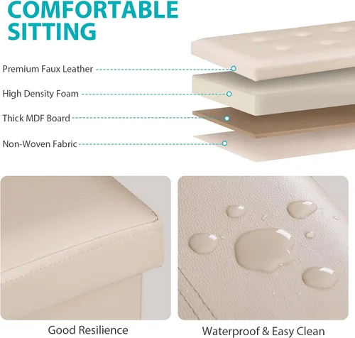 Vista 6 de ZenStyle Banco otomano de almacenamiento de 30 pulgadas, reposapiés plegable, banco largo de almacenamiento para zapatos con asiento acolchado