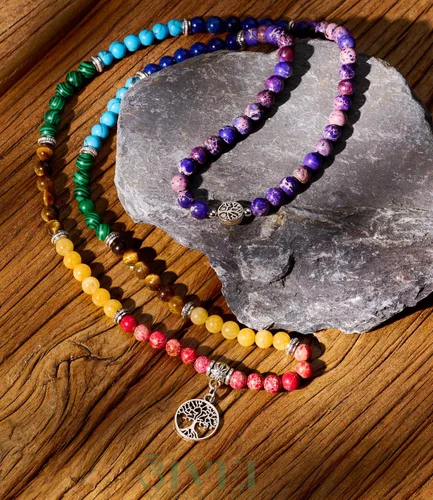 Vista 4 de Bivei Collar de cuentas de Mala, 108 pulseras largas con cuentas de perlas auténticas, cuentas de oración de Mala de loto y Buda, collar