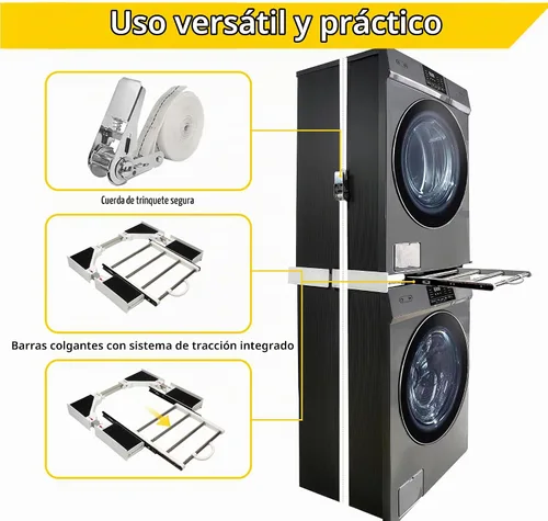 Vista 6 de Kit de apilamiento MaxWorks para lavadora y secadora, kit de apilamiento universal para lavadora y secadora con estantes extraíbles
