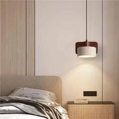 Vista 3 de Single Head Vintage Pendant Light Fixture Modern Cylinder Travertine Hanging Lamp Nordic Retro Solid Wood Chandelier for Dining Room Bedside Hallway