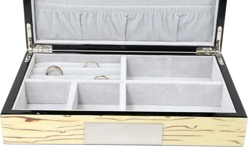 Vista 4 de Exqusite - Estuche para gemelos y anillos de alto brillo, organizador de almacenamiento para hombre, joyero de regalo (burl de hielo)