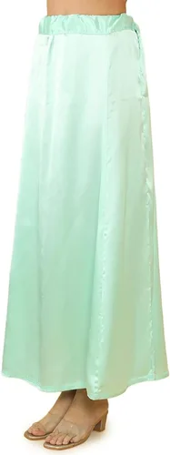 Vista 5 de Enagua de sari indio con cintura ajustable cosida de seda satinada para mujer (talla única)