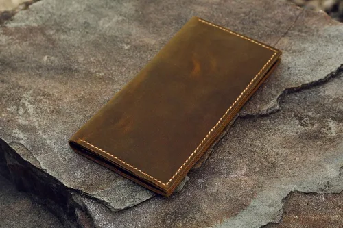 Vista 3 de Distressed Leather Men long walletslim vertical bifold walletPersonalized leather clutch card holder travel wallets -W005LZM