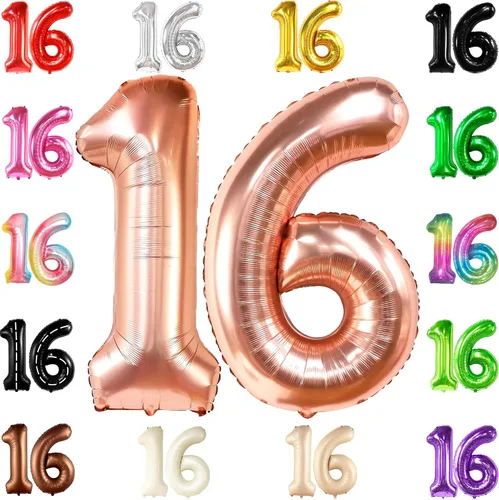 Vista 11 de KatchOn Globo marrón café con el número 16 de 1 pieza, 40 pulgadas, decoraciones de cumpleaños para niñas y niños Globo marrón café número 16 de 1