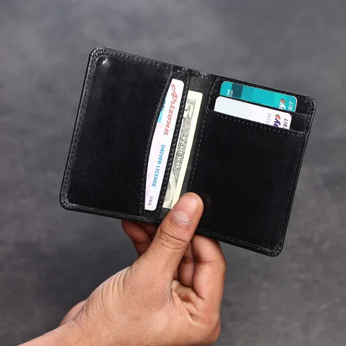 Vista 2 de FOXHACKLE Tarjetero de cuero para hombre, billetera delgada con bloqueo RFID, bolsillo frontal delgado, cartera minimalista con bolsillo frontal