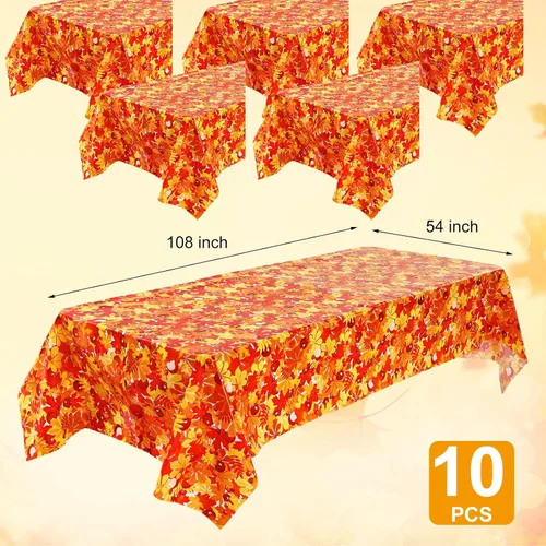 Vista 3 de Preboun Mantel de plástico de otoño de 3 piezas de 54 x 108 pulgadas, mantel desechable de Acción de Gracias, mantel rectangular impermeable