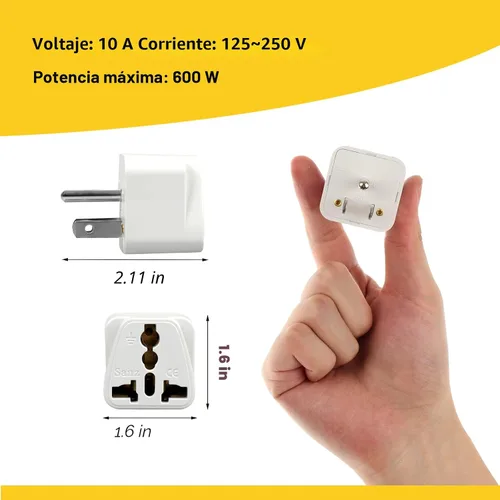 Vista 2 de Paquete de 4 adaptadores universales, adaptadores de viaje de enchufe de Europa a EE. UU. (blanco)